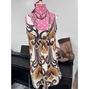 Women's Vintage Dress, Size M, White & Brown